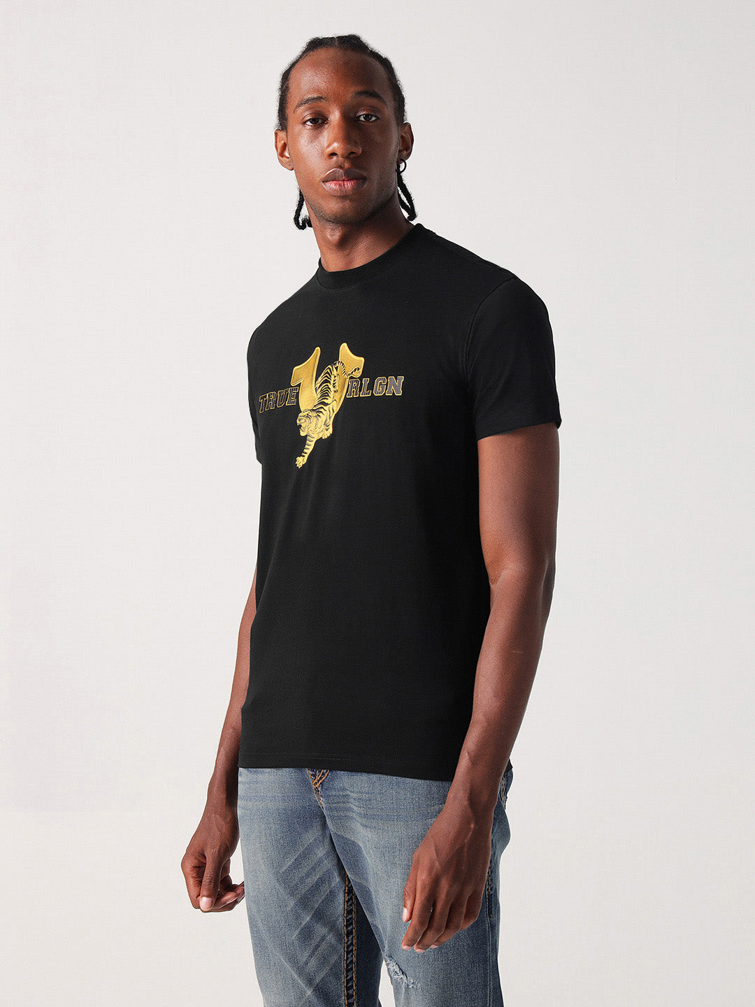 True Religion Men Black Solid Round Neck Tshirt