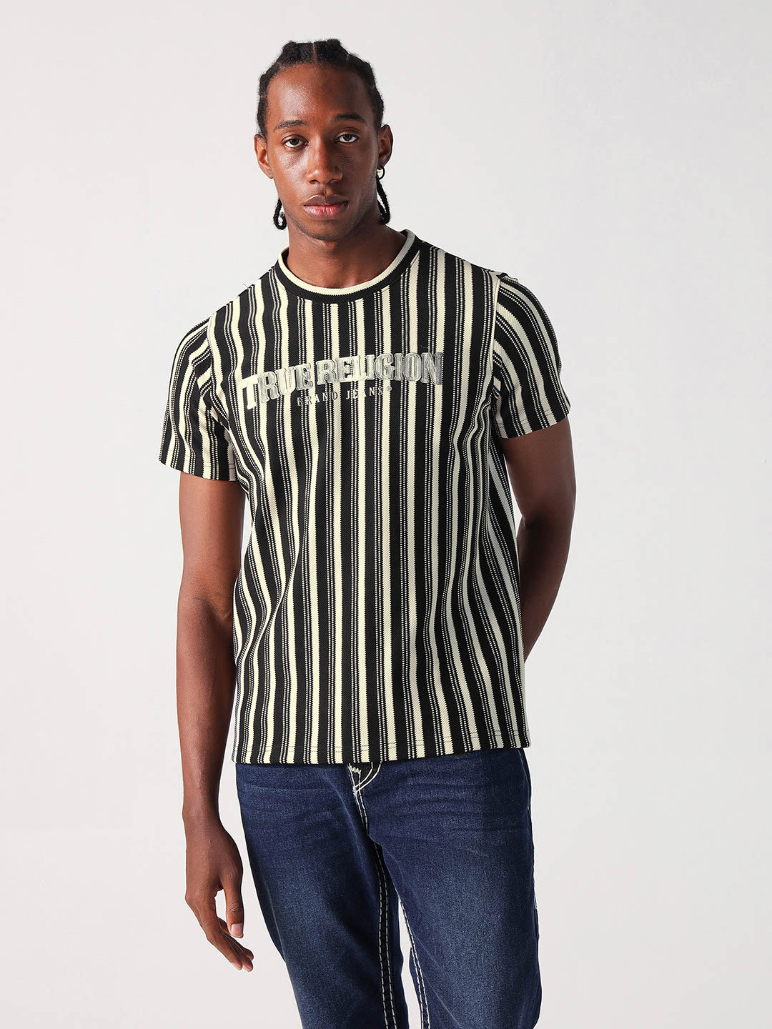 True Religion Men Multi Striped Round Neck Tshirt