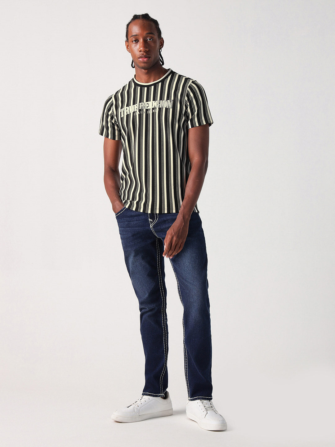 True Religion Men Multi Striped Round Neck Tshirt
