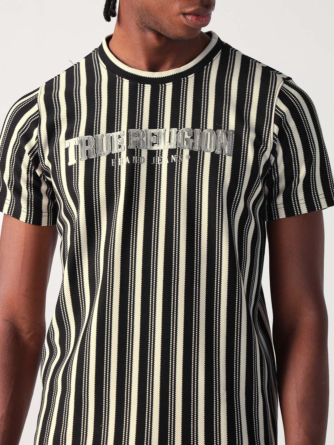 True Religion Men Multi Striped Round Neck Tshirt