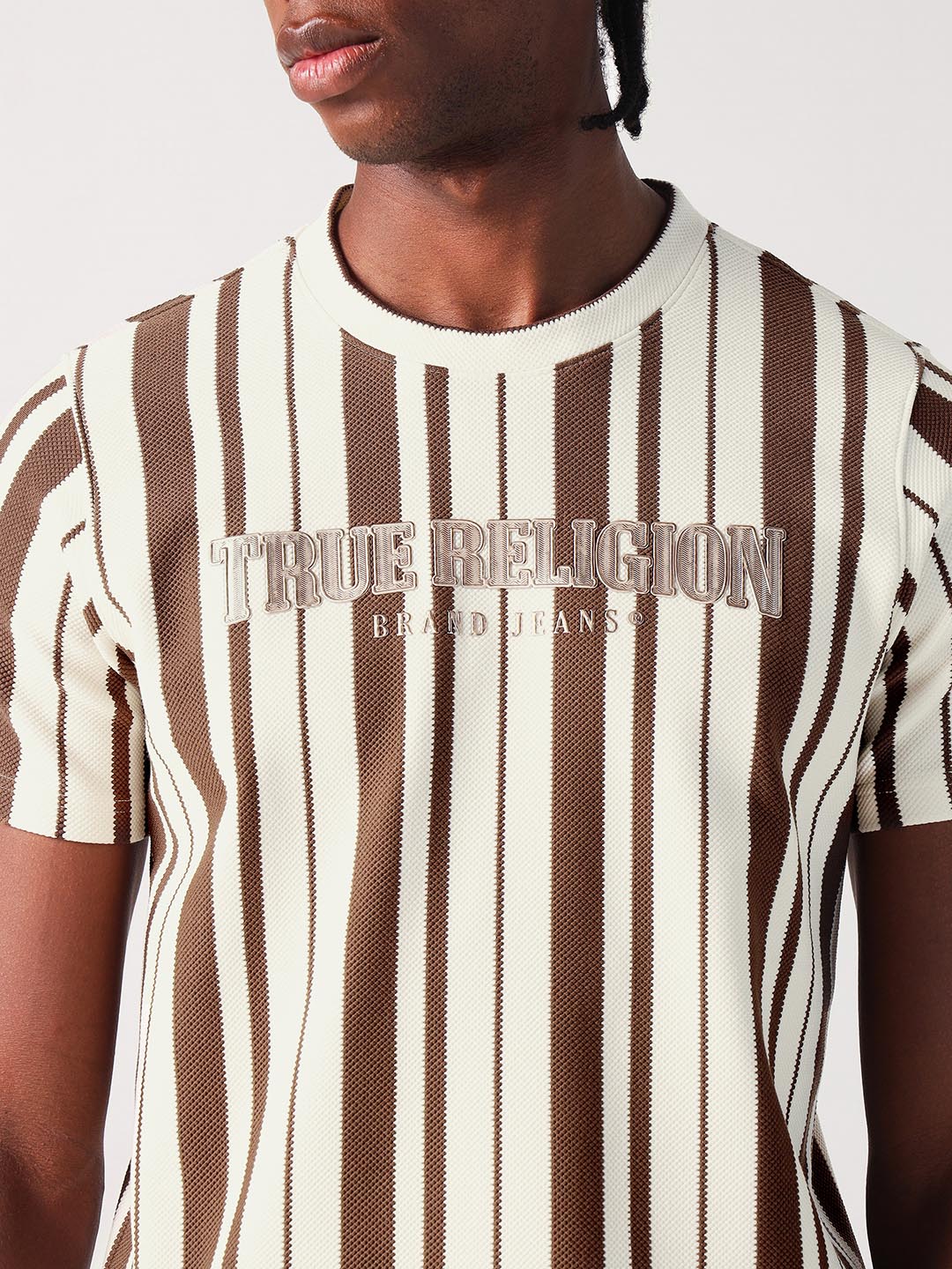 True Religion Men Multi Striped Round Neck Tshirt