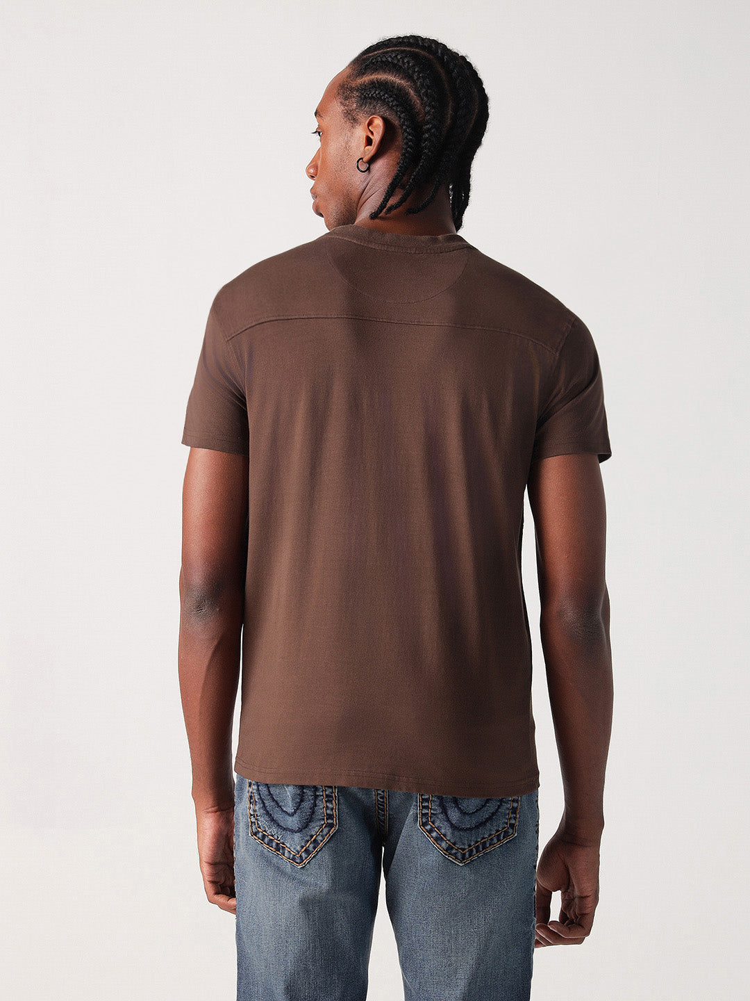 True Religion Men Brown Solid Round Neck Tshirt