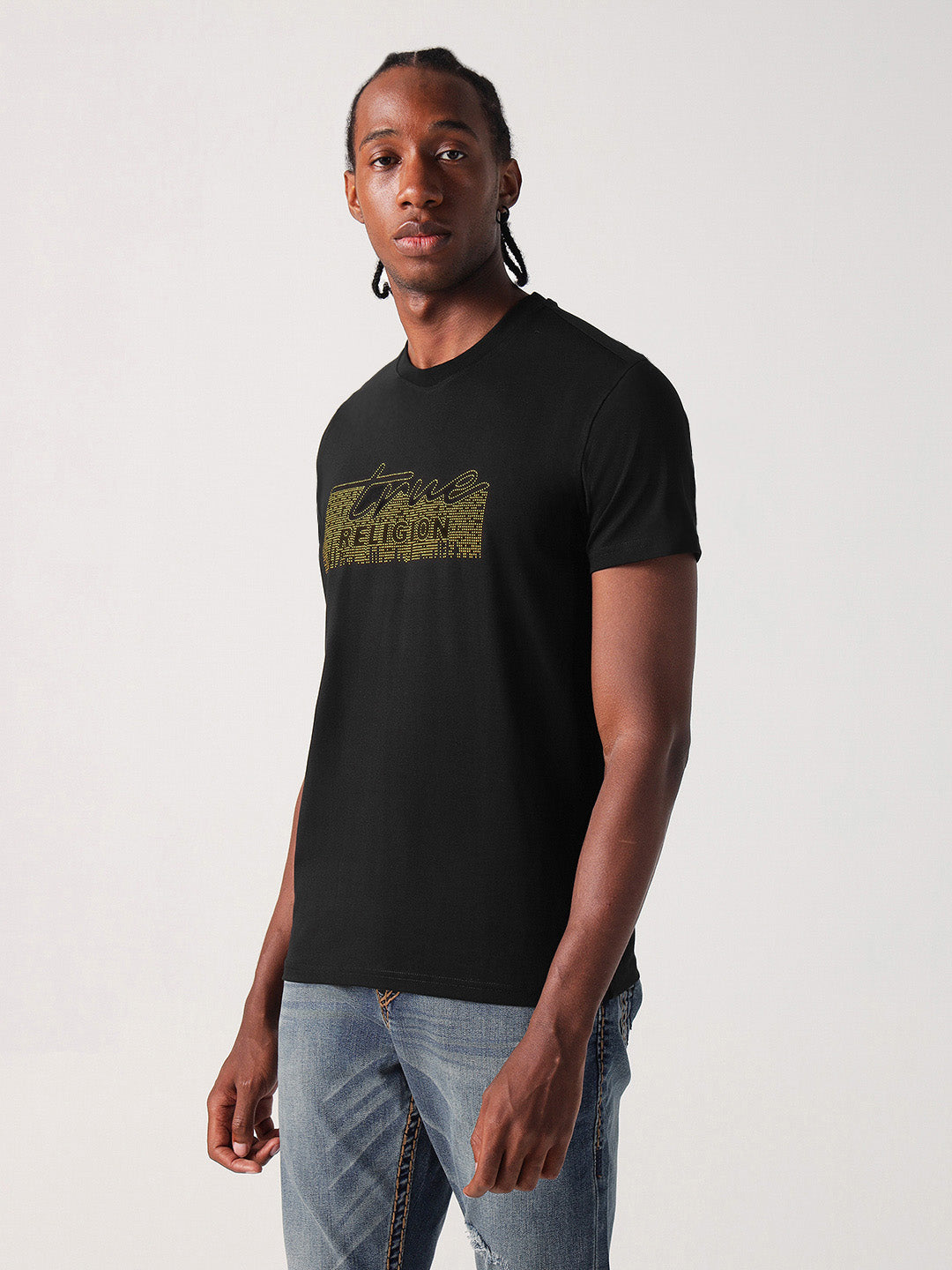 True Religion Men Black Solid Round Neck Tshirt