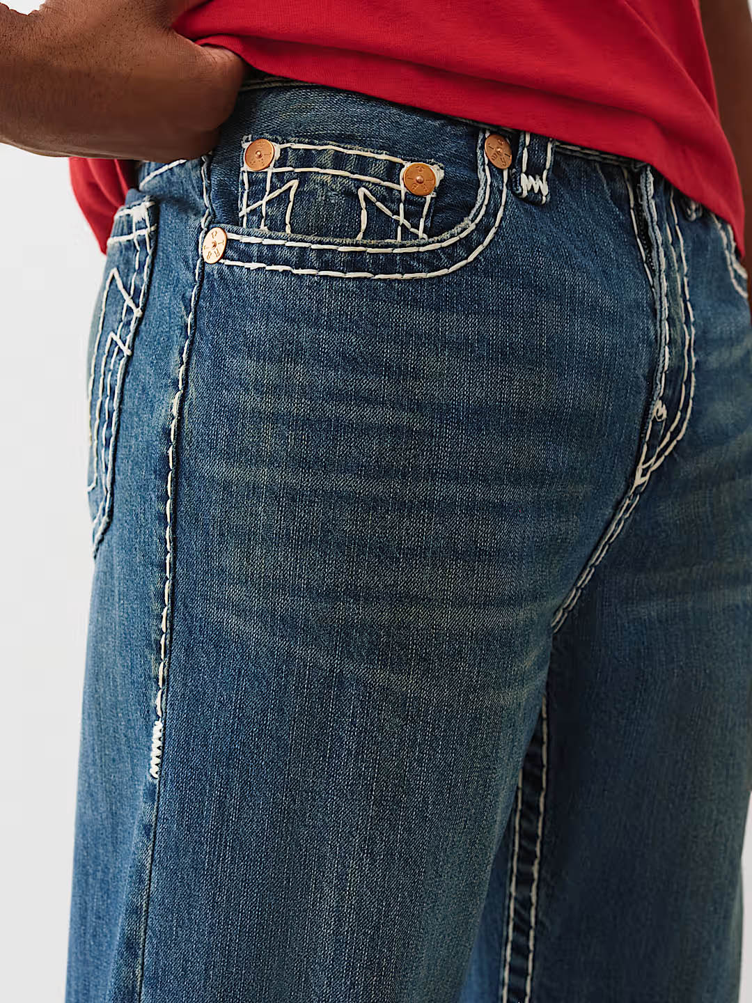 TRUE RELIGION Men Blue Flap Vinny Super T Relaxed Fit Jeans