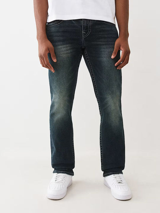 True Religion Men Dark Blue Solid Straight Fit SN Ricky Jeans