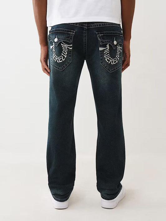 True Religion Men Dark Blue Solid Straight Fit SN Ricky Jeans