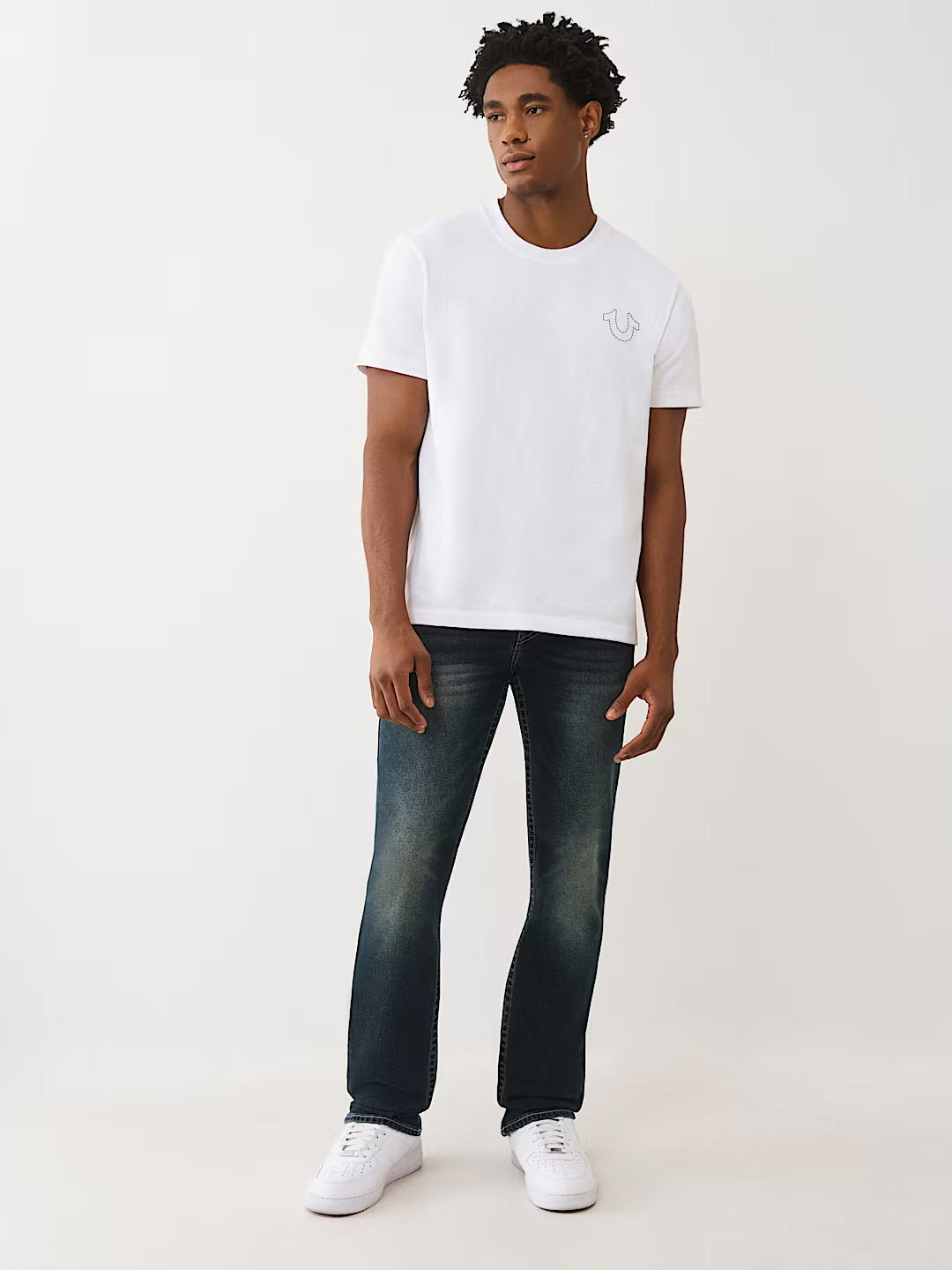 True Religion Men Dark Blue Solid Straight Fit SN Ricky Jeans