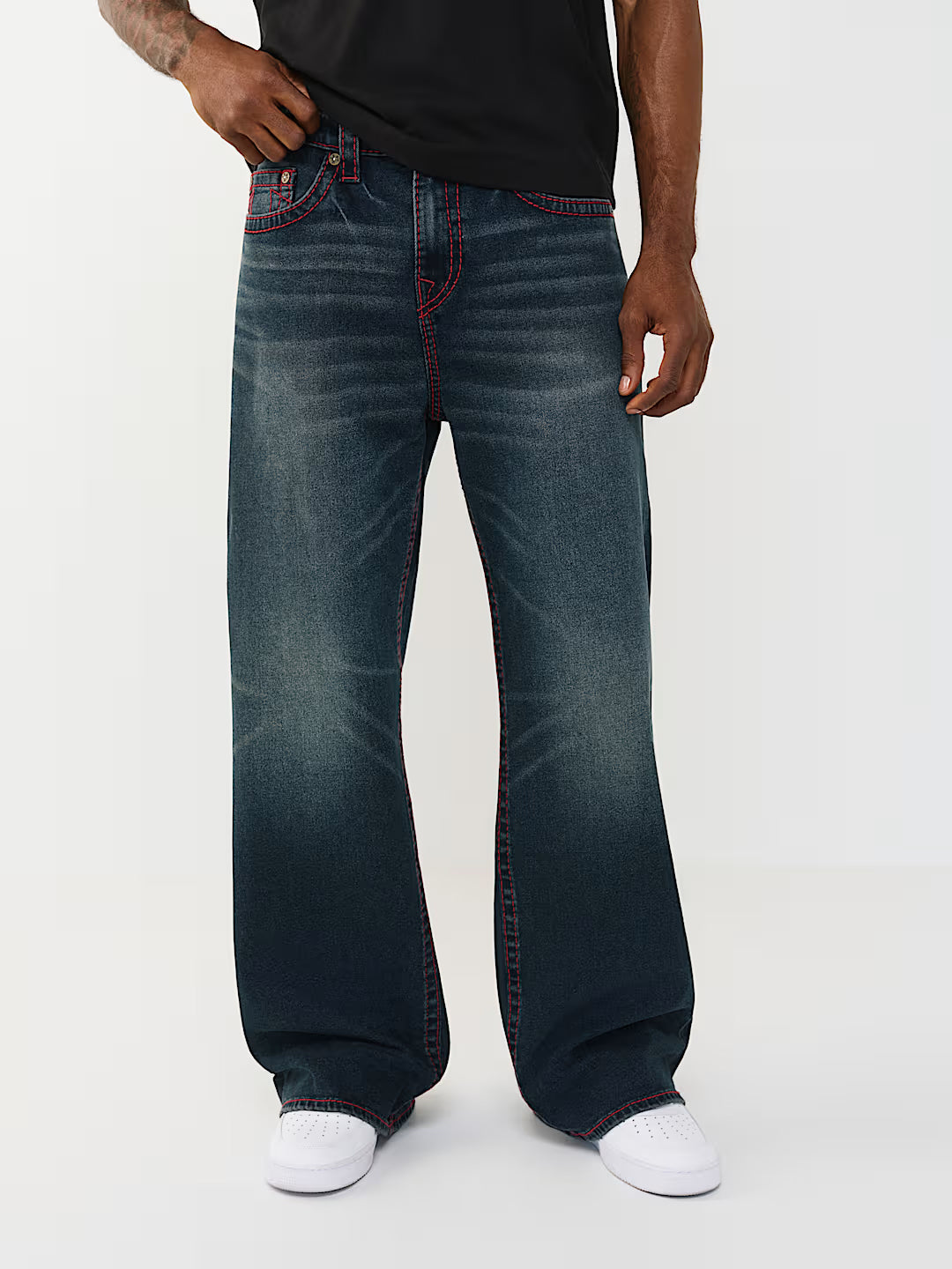 TRUE RELIGION Men Big T Black Relaxed Fit Jeans