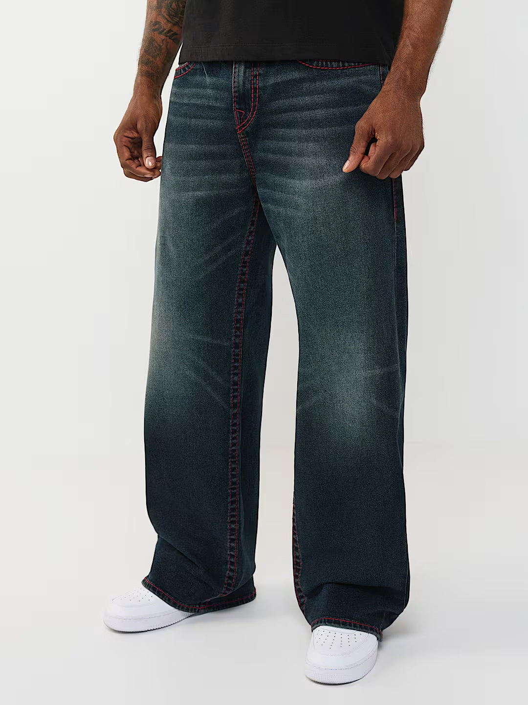 TRUE RELIGION Men Big T Black Relaxed Fit Jeans