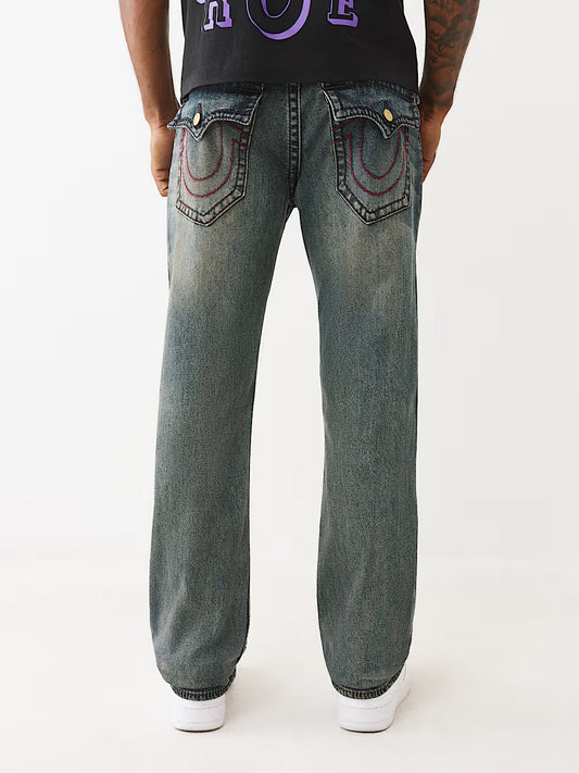 TRUE RELIGION Men Blue Ricky Big T Straight Fit Jeans
