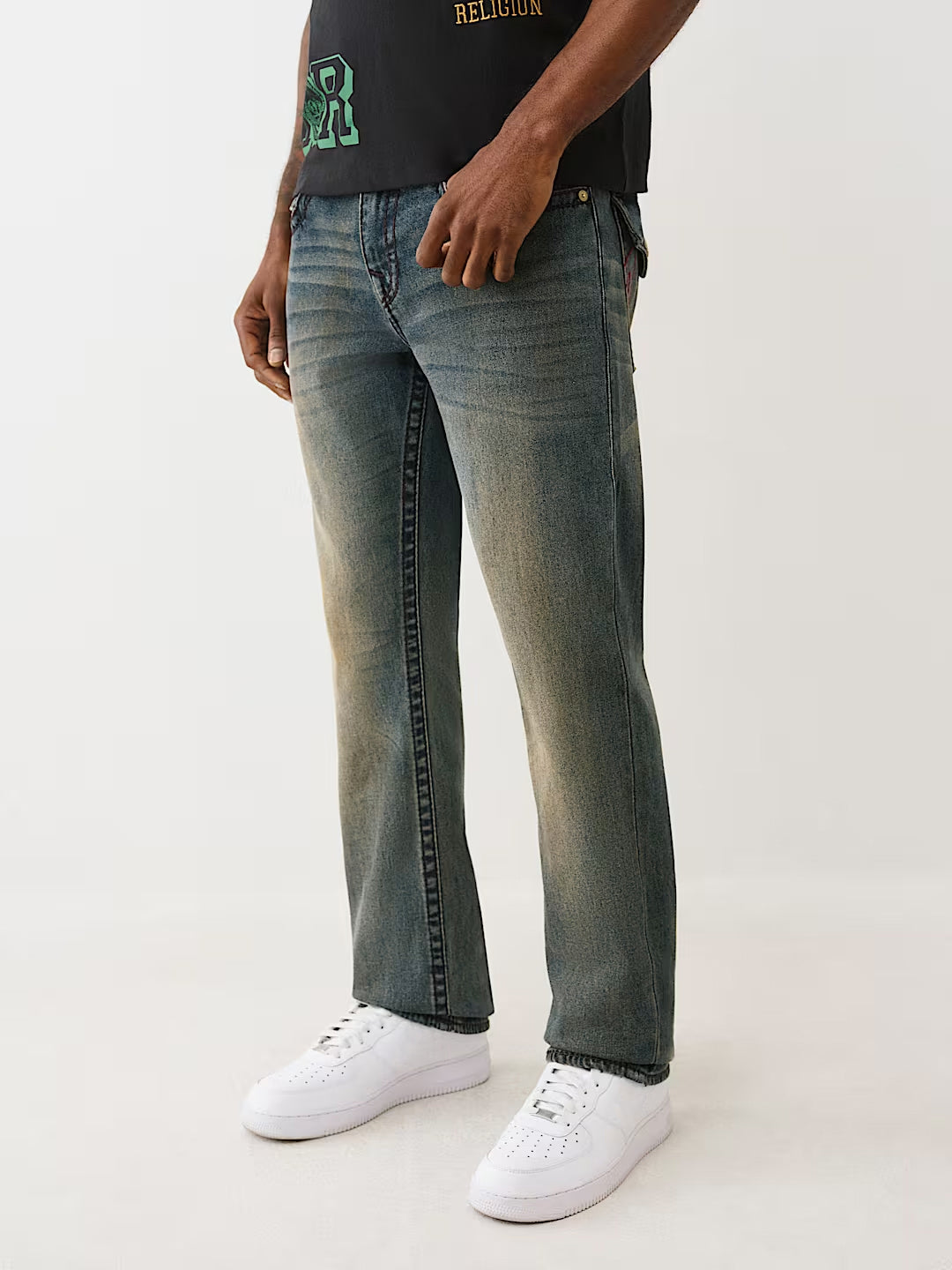 TRUE RELIGION Men Blue Ricky Big T Straight Fit Jeans