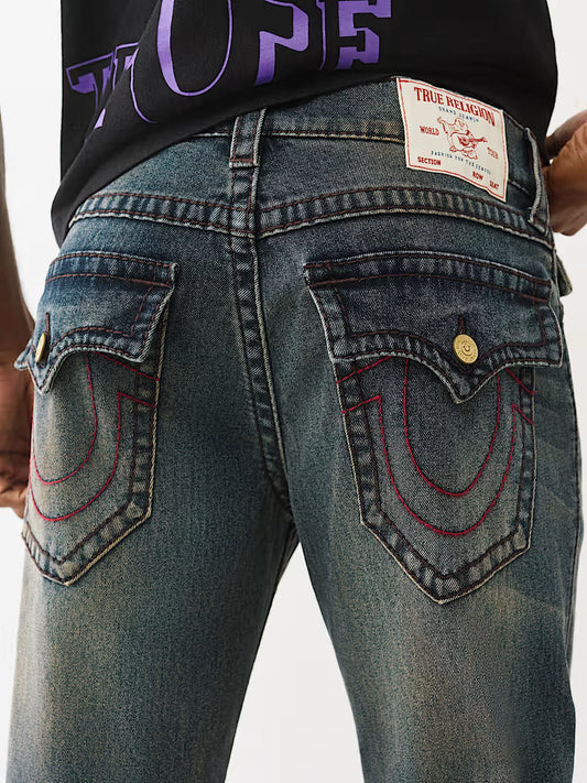 True Religion Men Blue Solid Straight Fit Big T Ricky Jeans