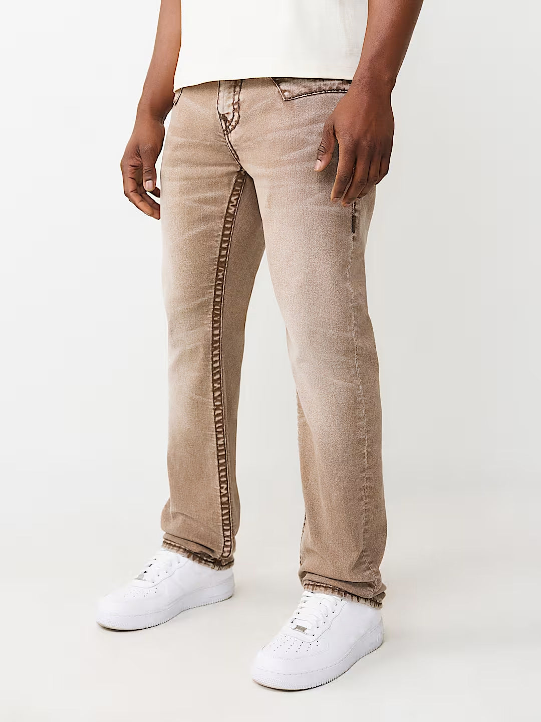True Religion Brown Solid Straight Fit Stretchable Super T Ricky Jeans