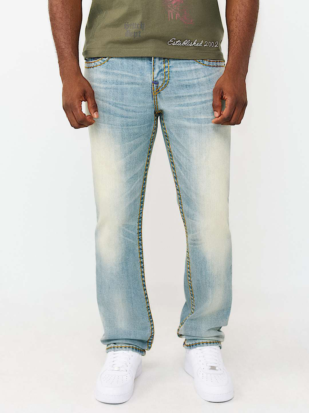 Shop True Religion Men Blue Solid Straight Fit Super T Ricky Jeans