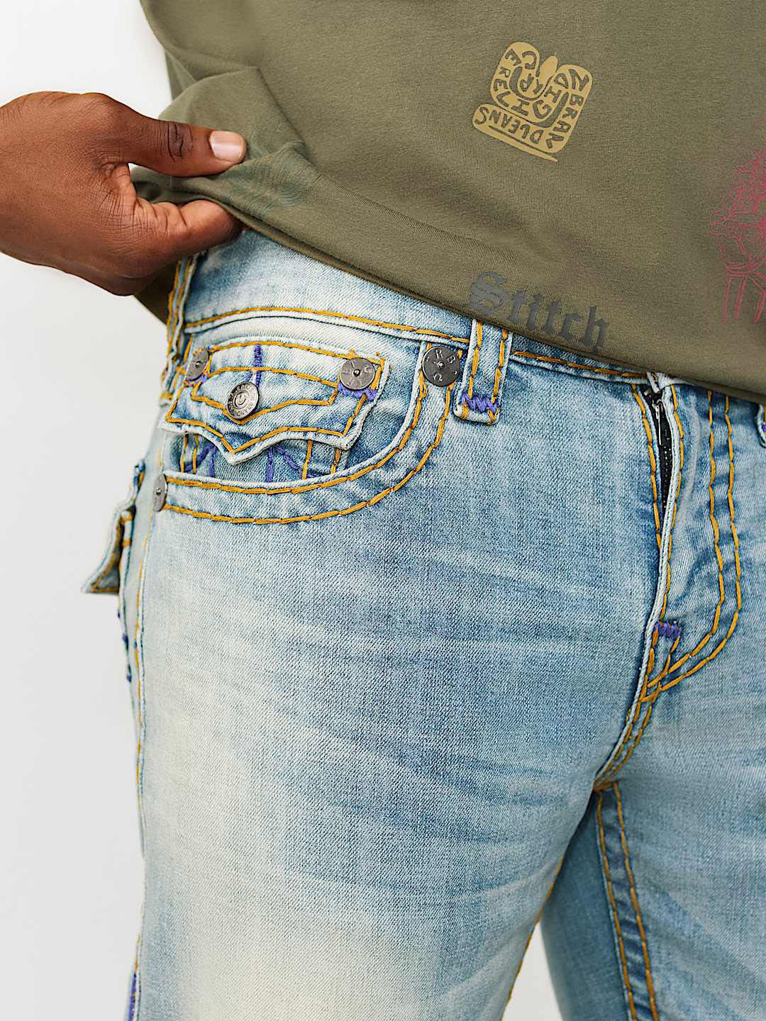 True Religion Men Blue Ricky Super T Straight Fit Mid Rise Jeans