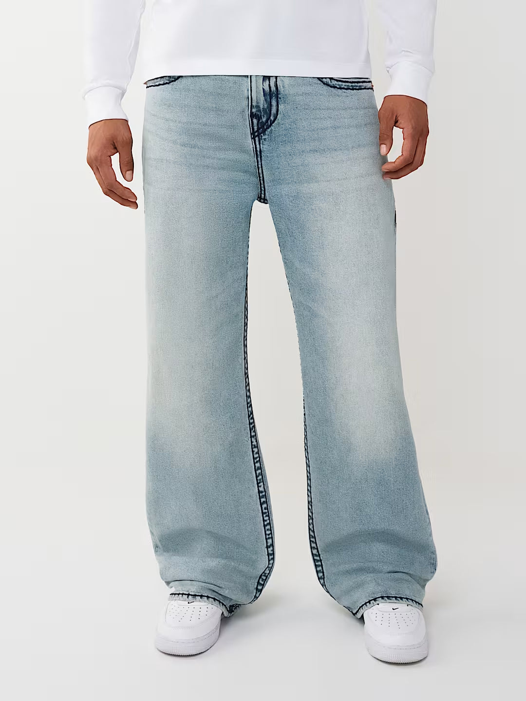 True Religion Men Light Blue Solid Ultra Baggy Super T Vinny Jeans