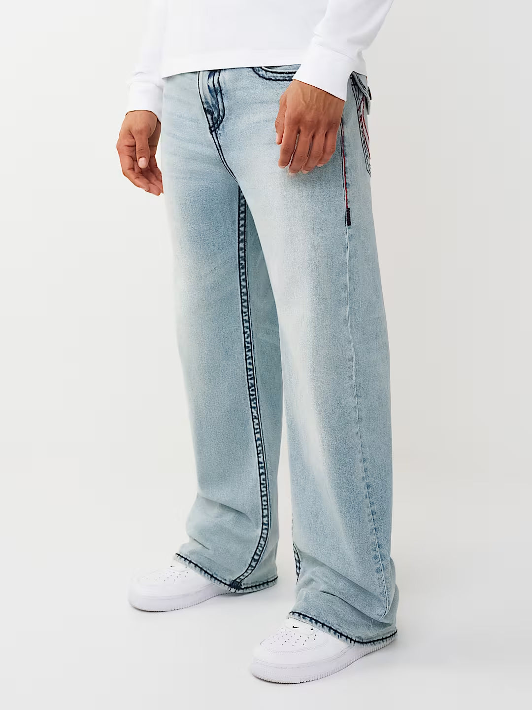 True Religion Men Light Blue Solid Ultra Baggy Super T Vinny Jeans