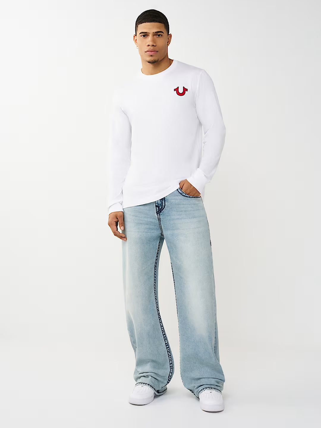True Religion Men Light Blue Solid Ultra Baggy Super T Vinny Jeans