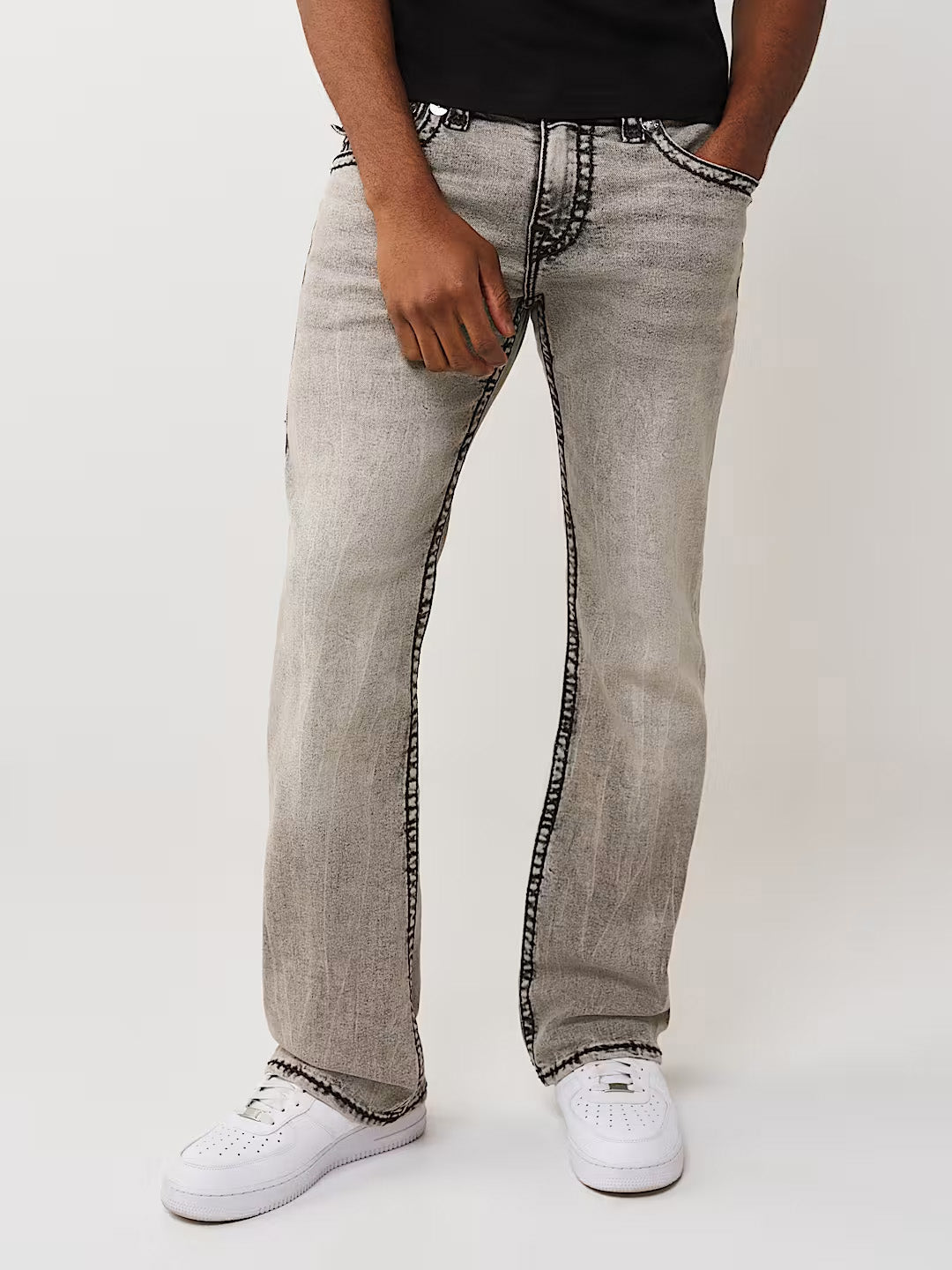 True Religion Men Grey Billy Super T Straight Fit Jeans