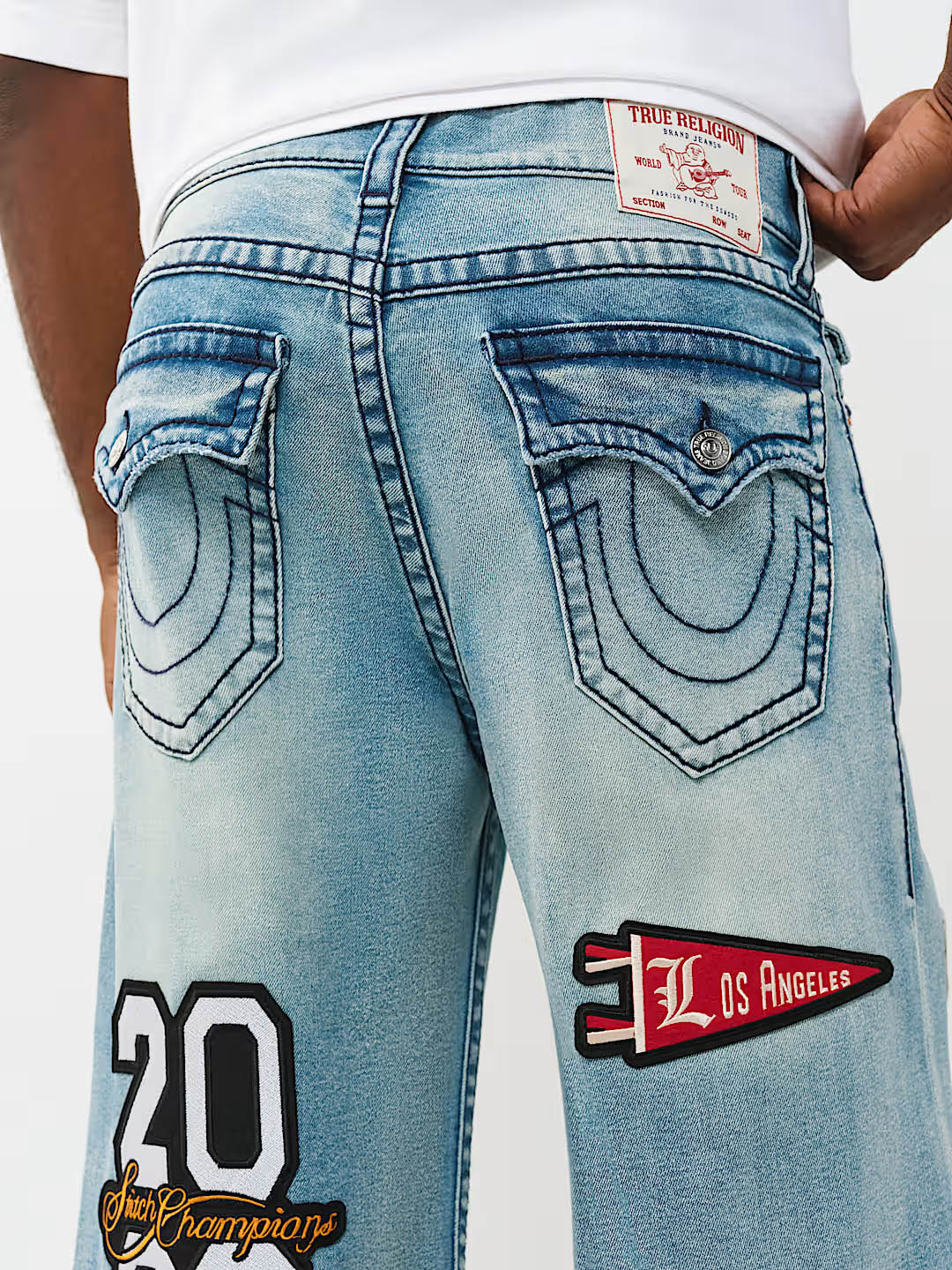 TRUE RELIGION Men Blue Vinny Big T Embroidered Relaxed Fit Jeans