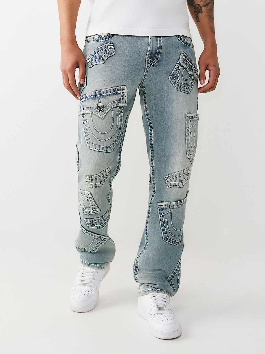 True Religion Men Blue Solid Straight Fit Super T Ricky Jeans
