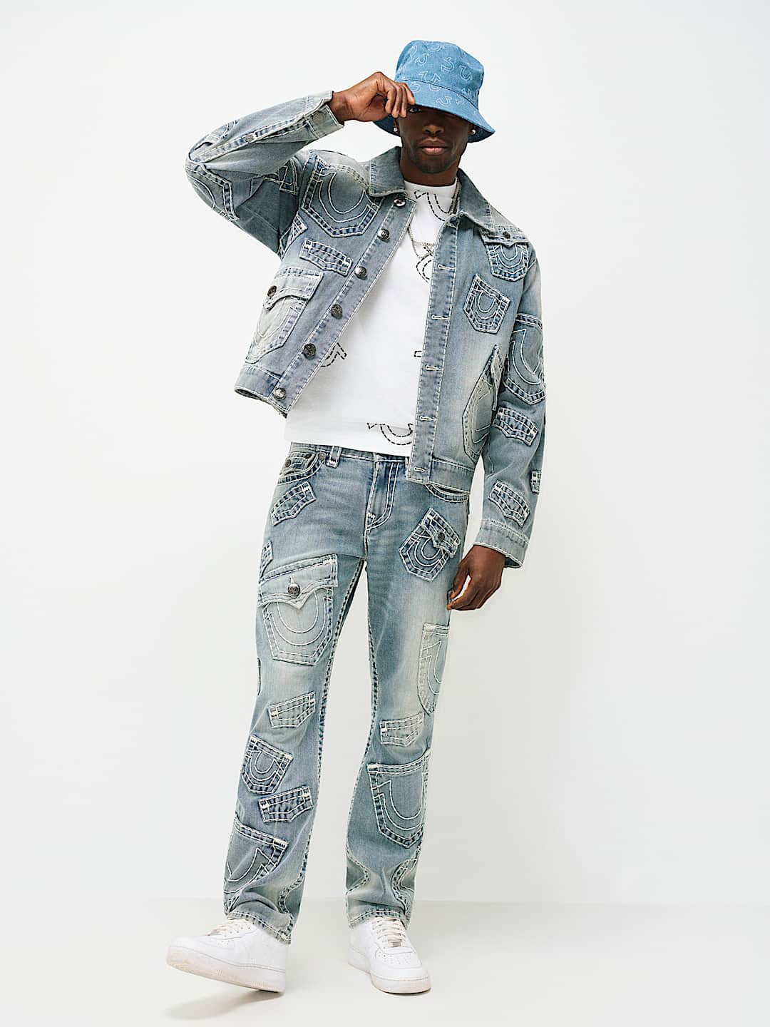 True Religion Men Blue Solid Straight Fit Super T Ricky Jeans