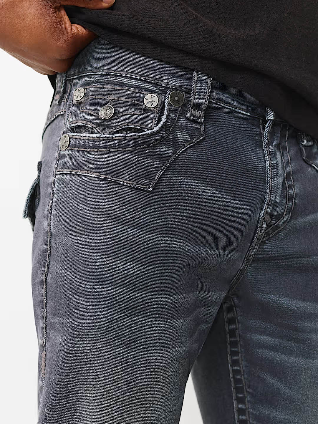 True Religion Black Solid Straight Fit Stretchable Super T Ricky Jeans