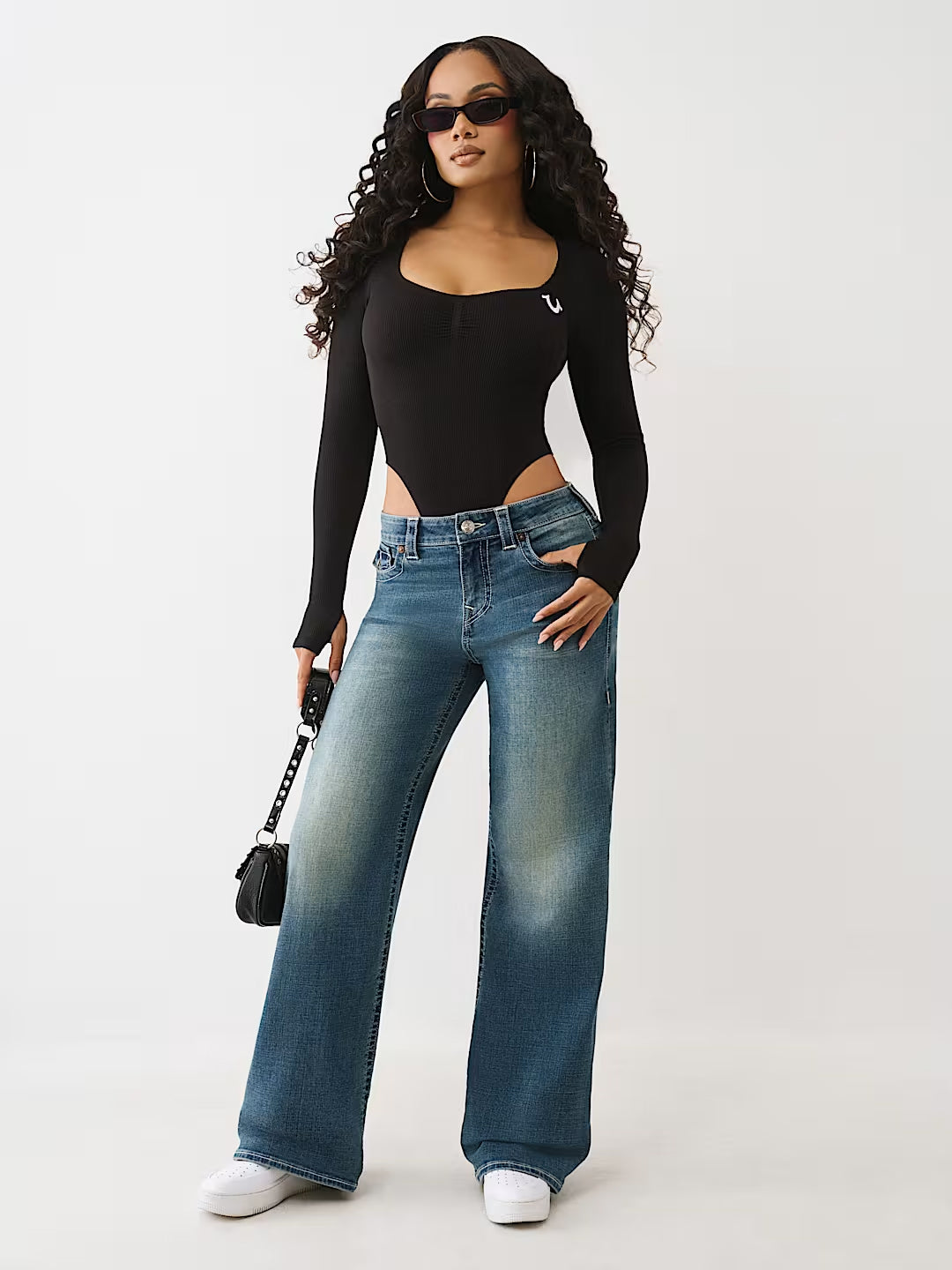 True Religion Women Black Skinny Fit Bodysuit