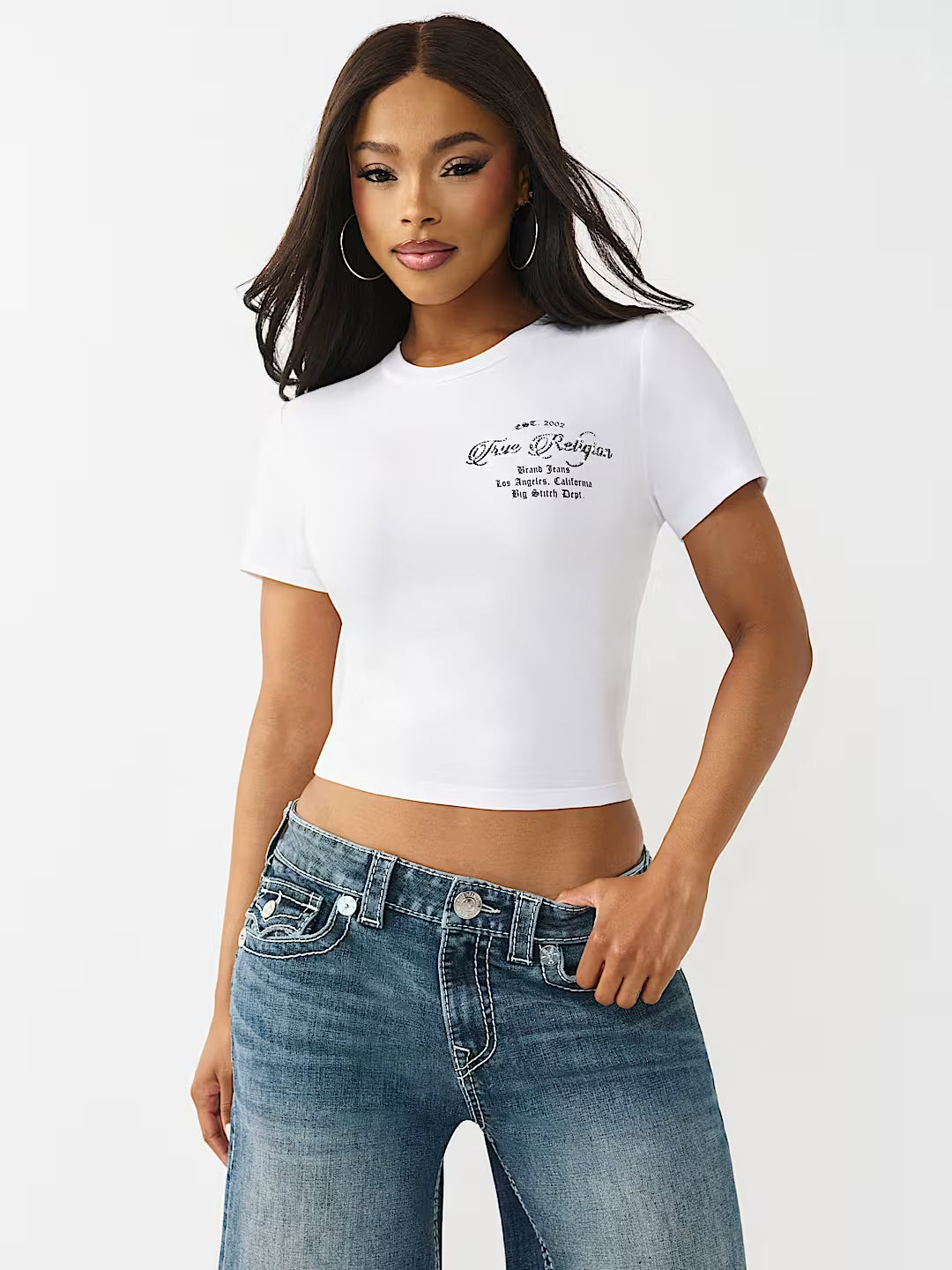 True Religion Women White Solid Regular Fit T-Shirt