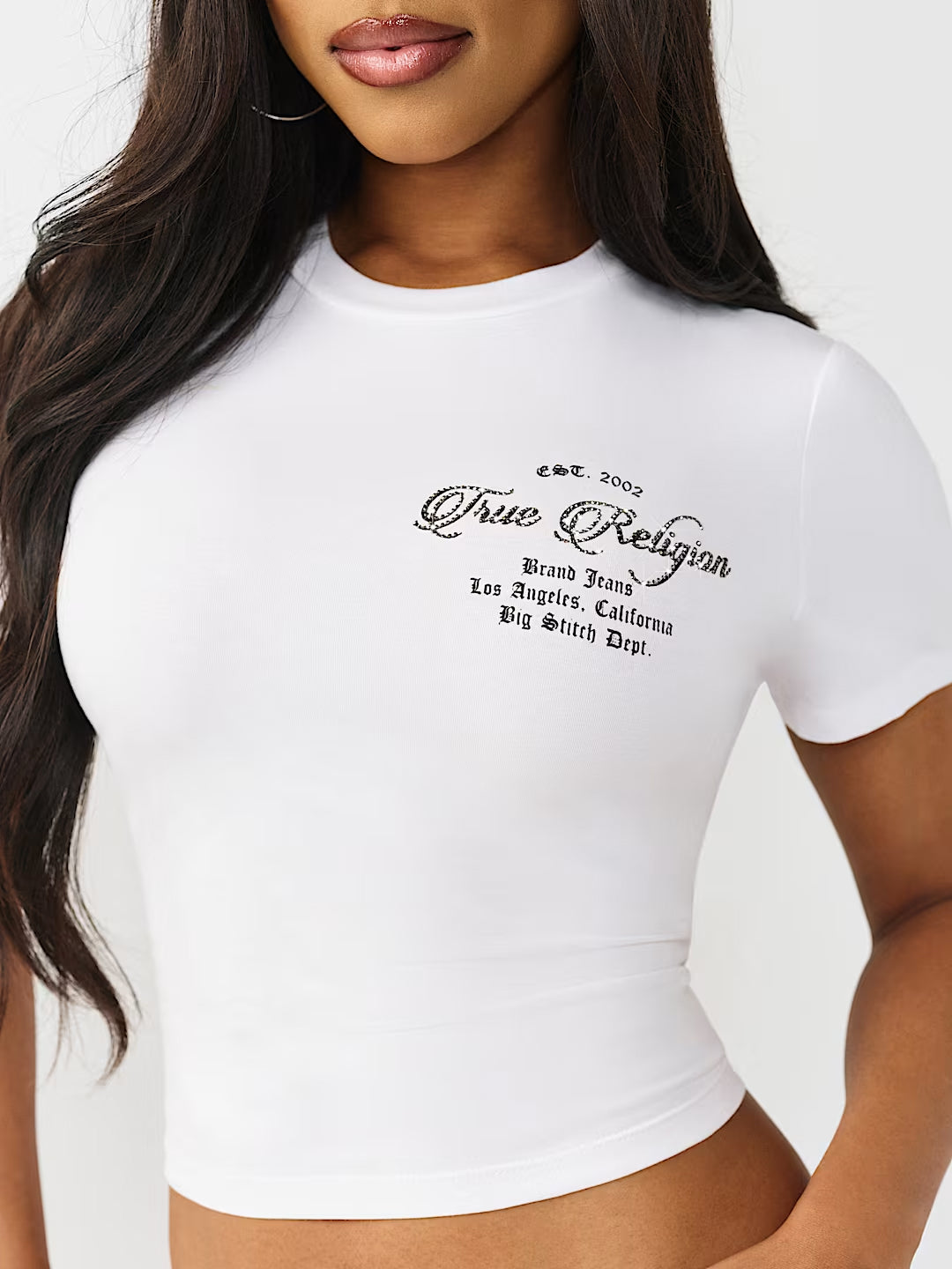 True Religion Women White Solid Regular Fit T-Shirt