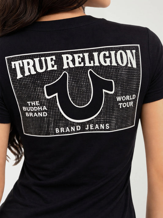 True Religion Women Black Printed Slim Fit T-Shirt