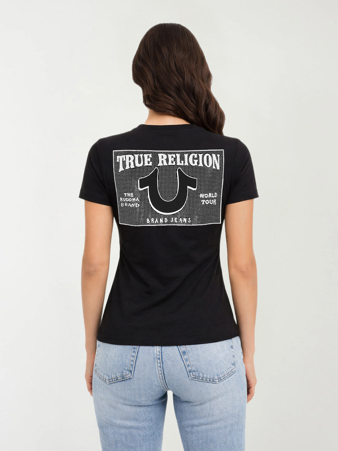 True Religion Women Black Printed Slim Fit T-Shirt