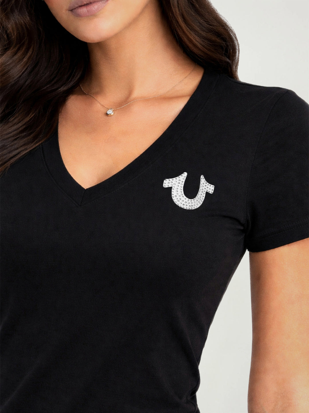 True Religion Women Black Printed Slim Fit T-Shirt