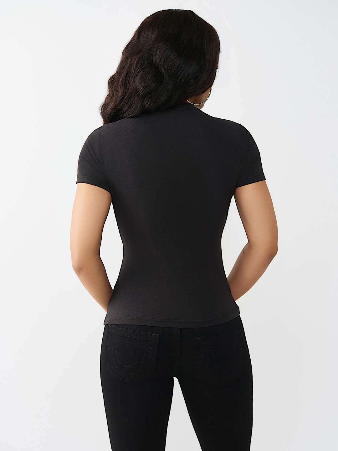 True Religion Women Black Printed Regular Fit T-Shirt
