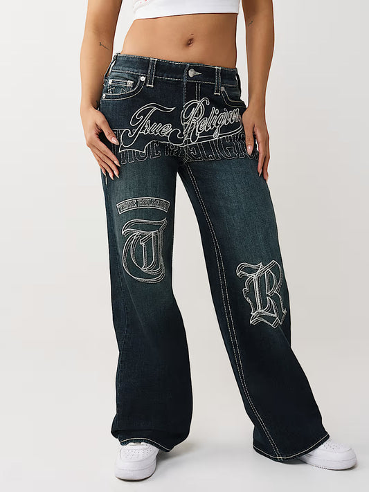 True Religion Women Blue Bobby Big T Embroidered Jeans