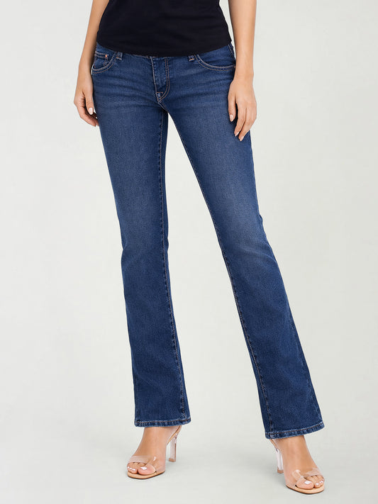 True Religion Women Becca Big T Blue Solid Cotton Jeans