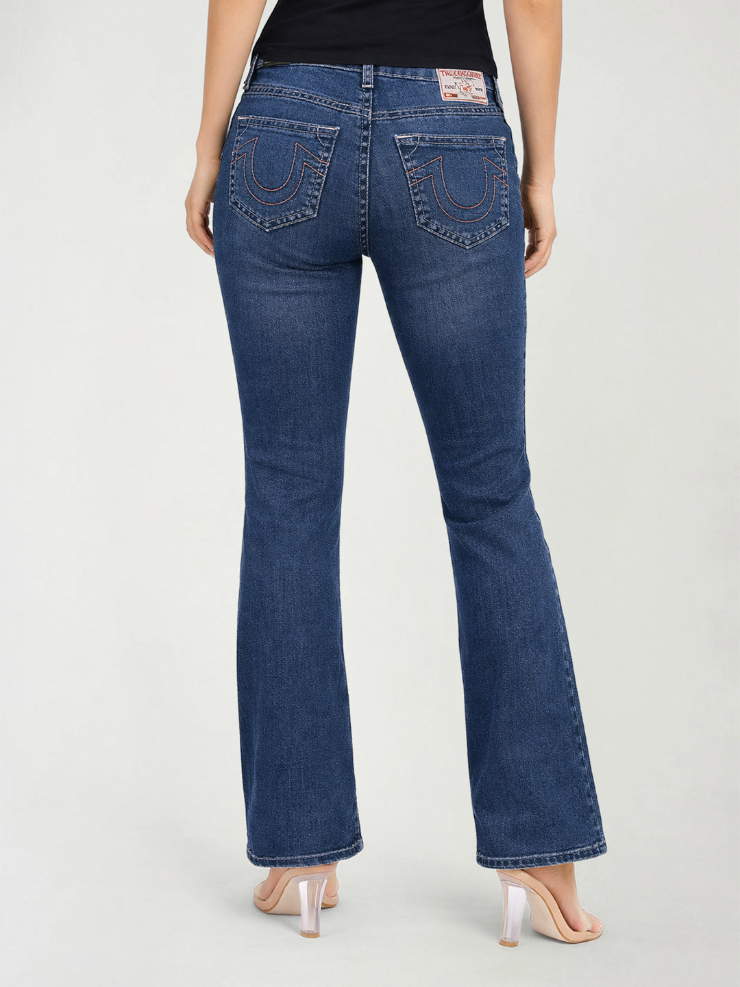 True Religion Women Becca Big T Blue Solid Cotton Jeans
