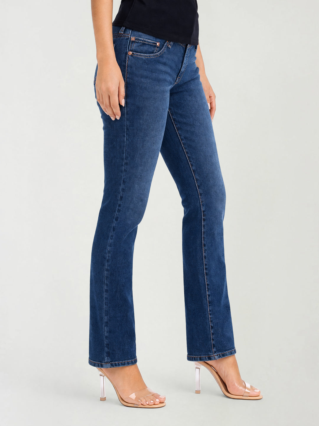 True Religion Women Becca Big T Blue Solid Cotton Jeans