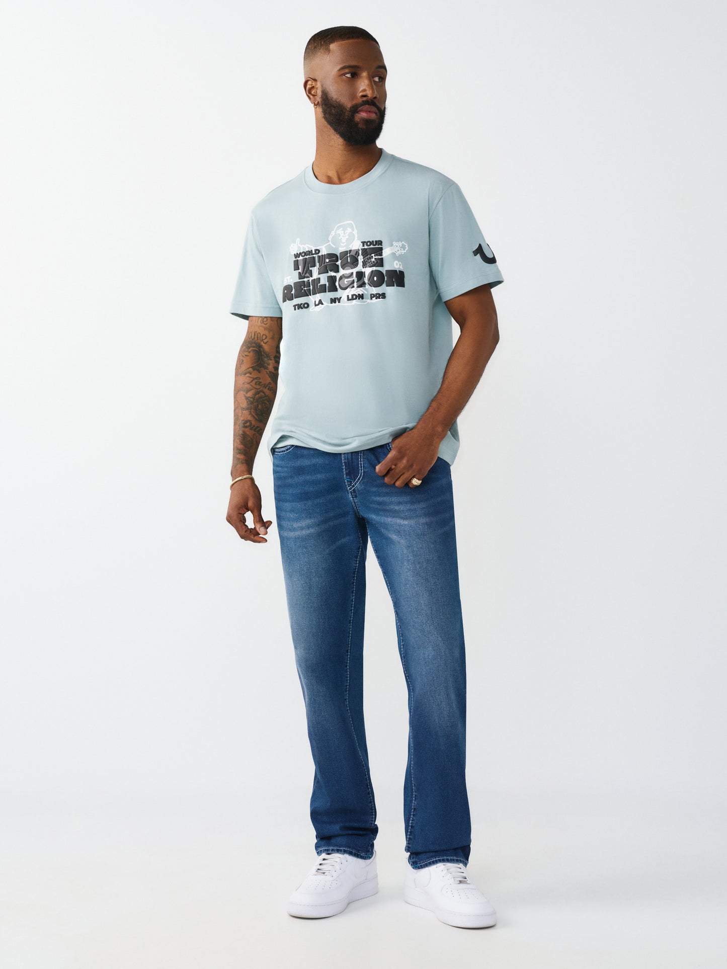 True Religion Men Blue Solid Slim Fit Stretchable Big T Geno Jeans