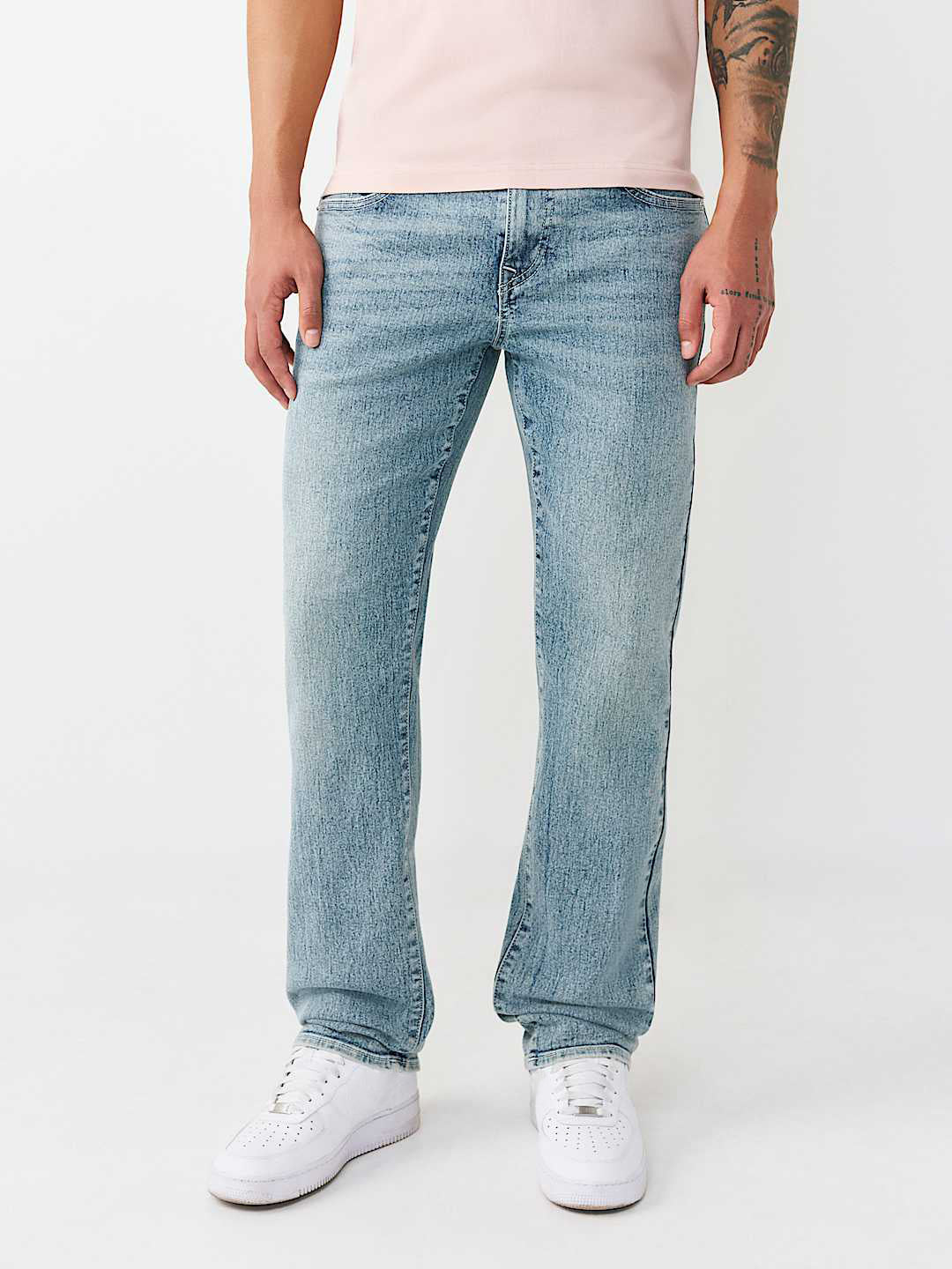 True Religion Men Blue Solid Straight Fit SN Ricky Jeans