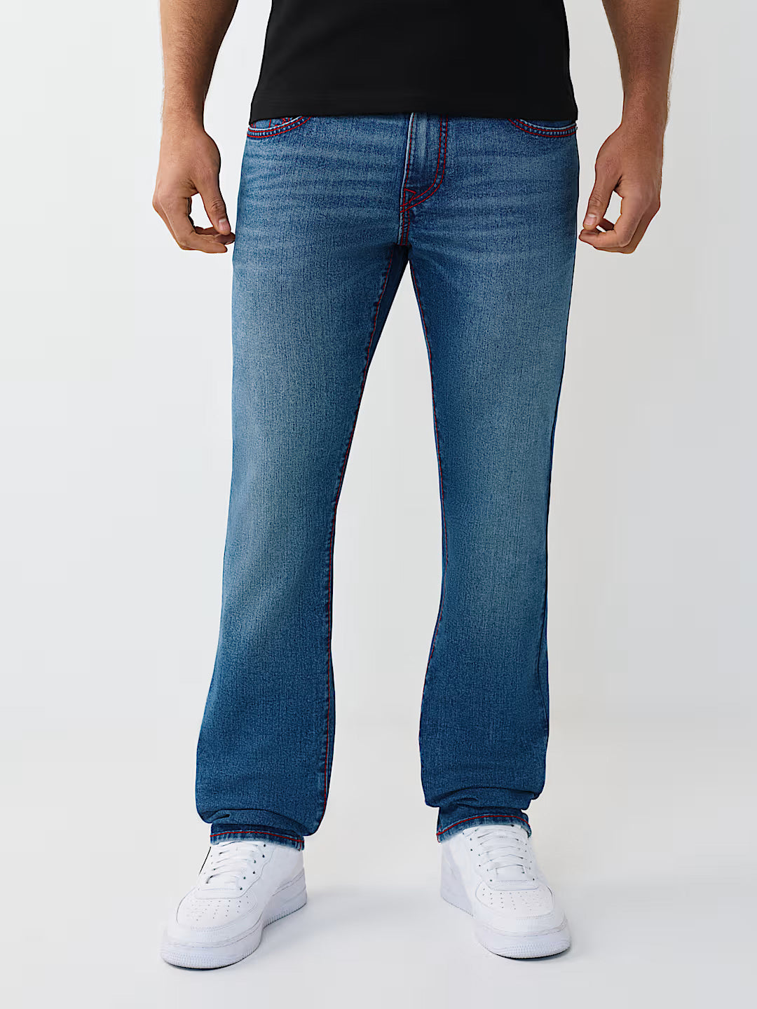 True Religion Men Blue Solid Ricky SN Mid Rise Jeans
