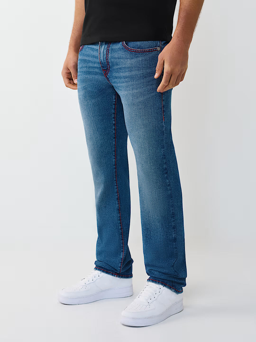 True Religion Men Blue Solid Ricky SN Mid Rise Jeans