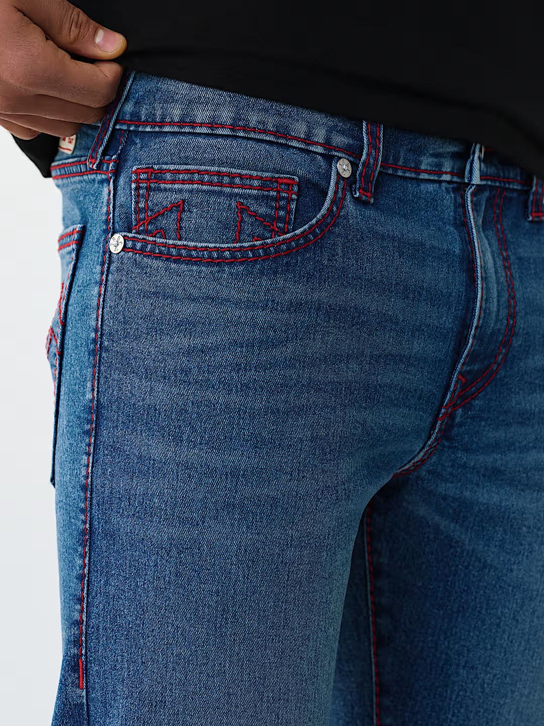 True Religion Men Blue Solid Ricky SN Mid Rise Jeans