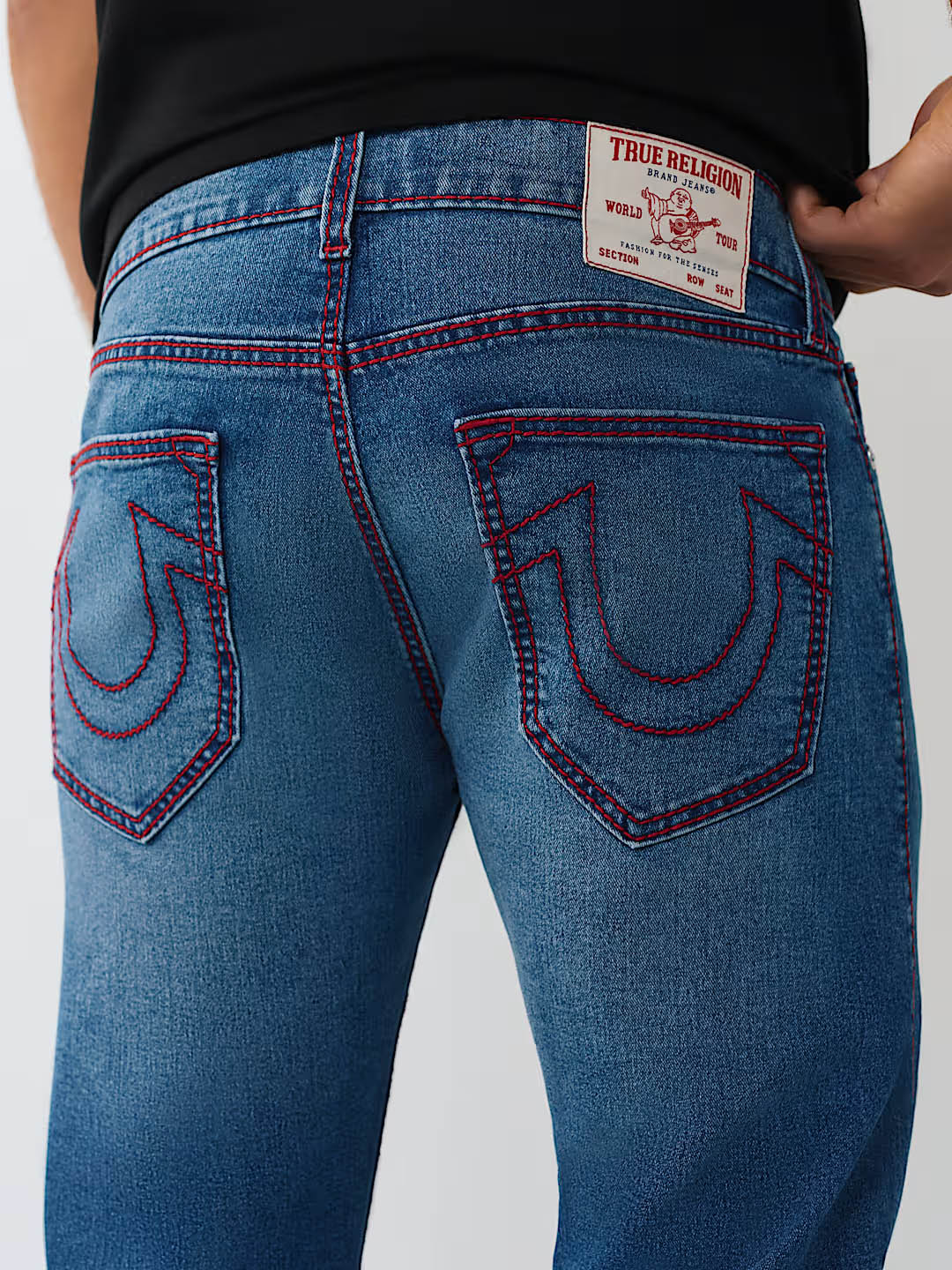 True Religion Men Blue Solid Ricky SN Mid Rise Jeans