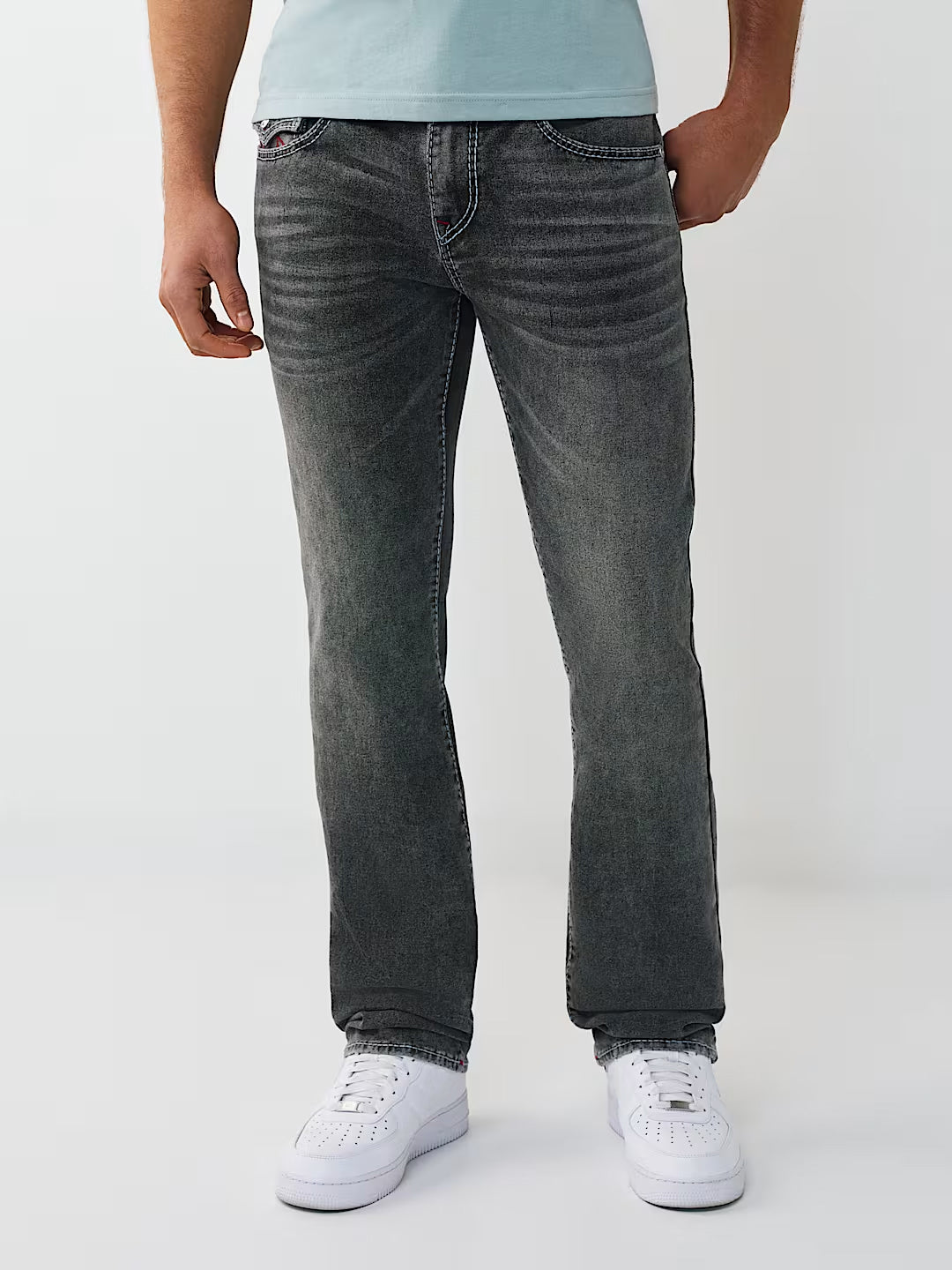 True Religion Men Grey Solid Ricky Big T Mid Rise Jeans