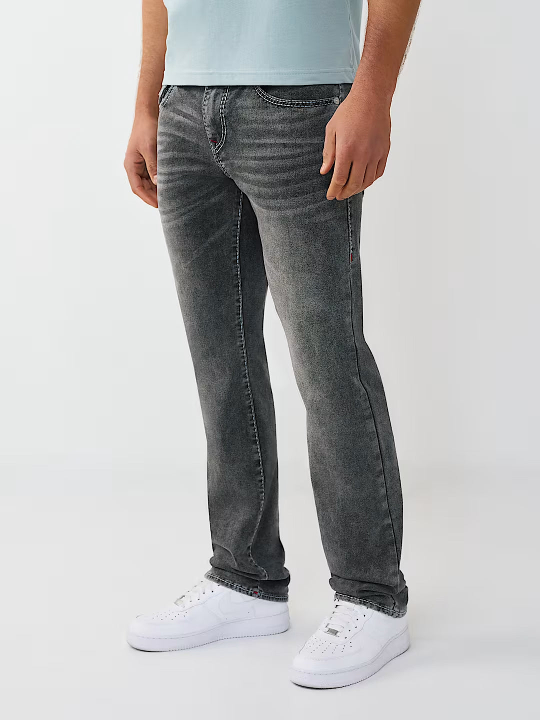 True Religion Men Grey Solid Ricky Big T Mid Rise Jeans