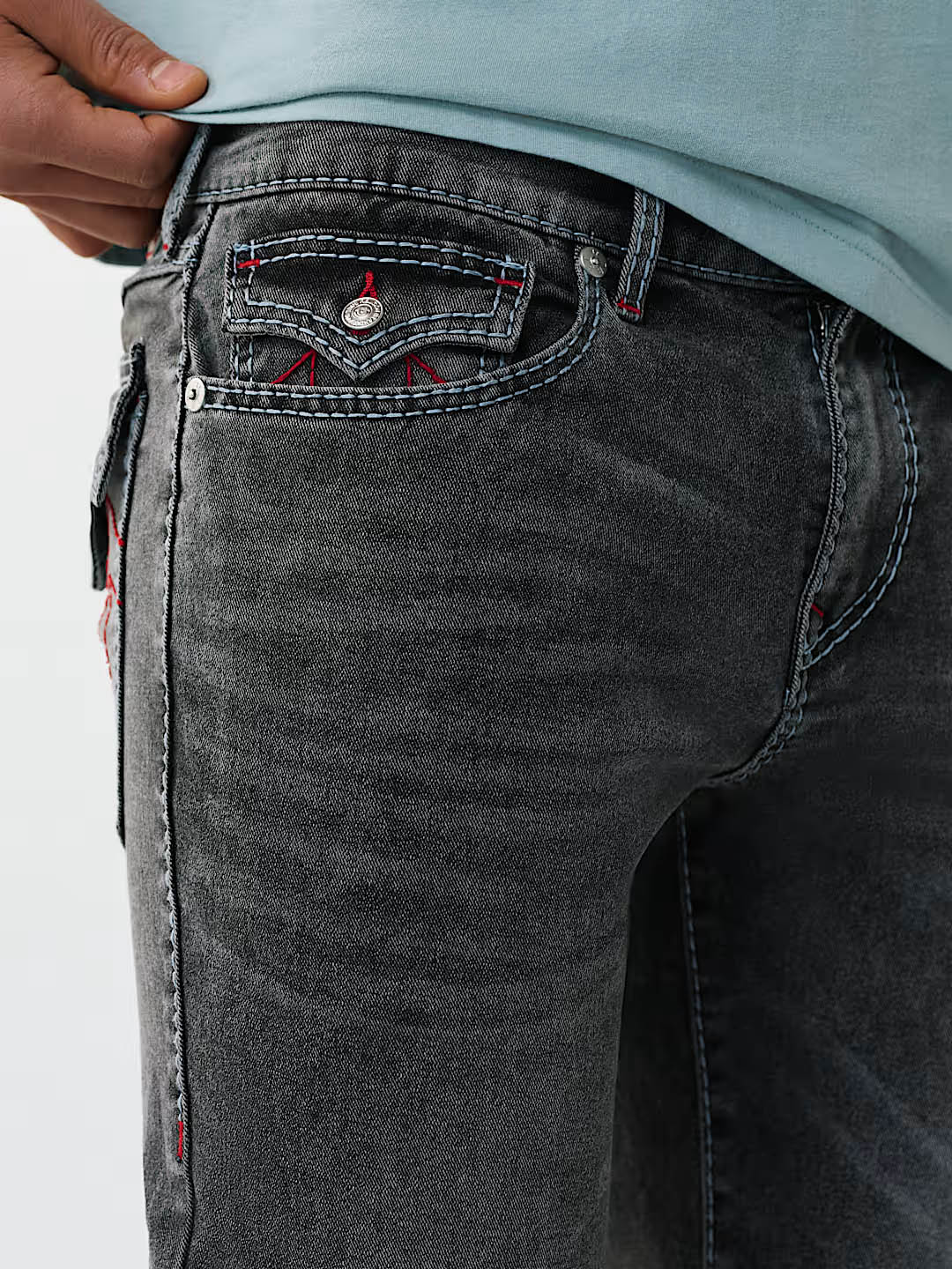 True Religion Men Grey Solid Ricky Big T Mid Rise Jeans