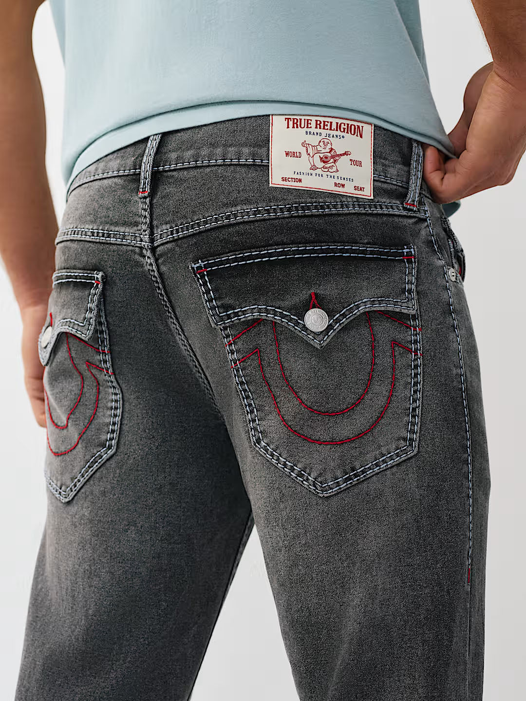 True Religion Men Grey Solid Ricky Big T Mid Rise Jeans