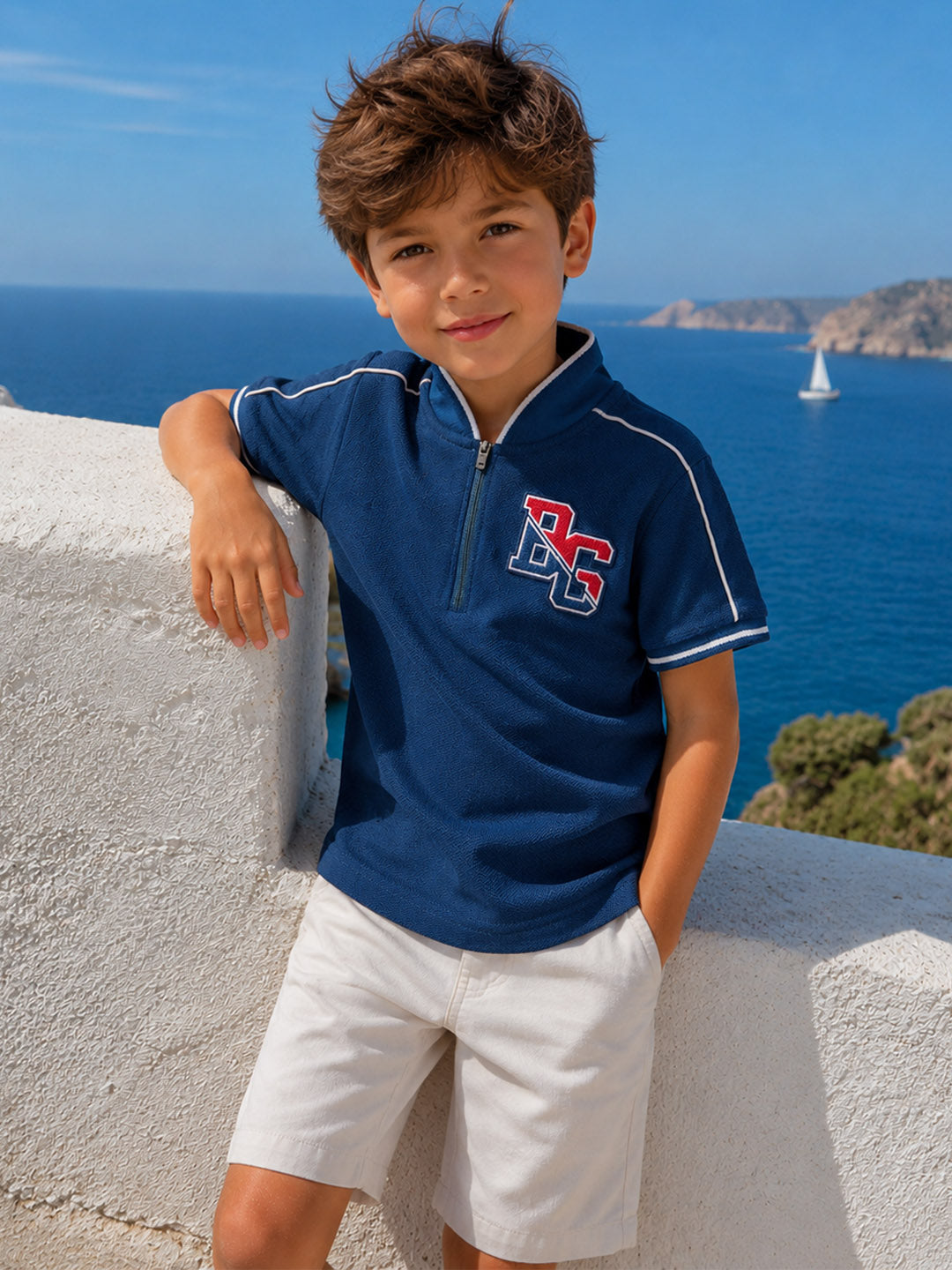 Blue Giraffe Boys Navy Solid Polo T-Shirt