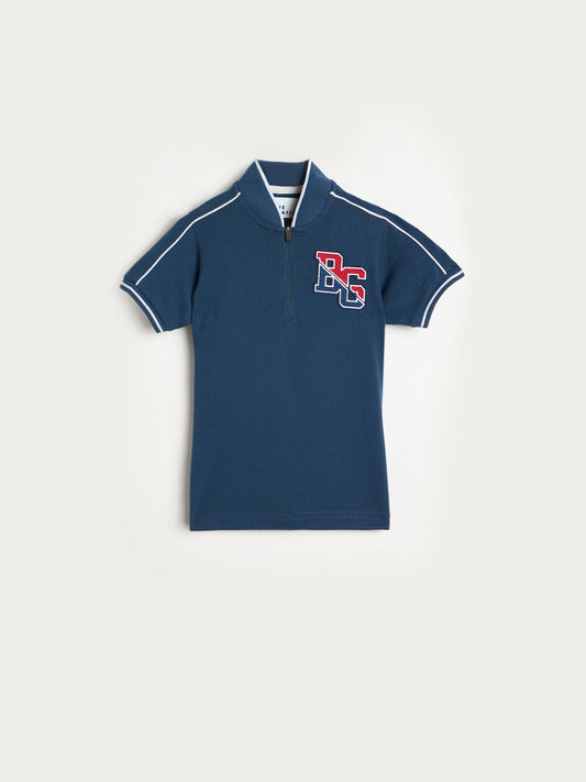 Blue Giraffe Boys Navy Solid Polo T-Shirt
